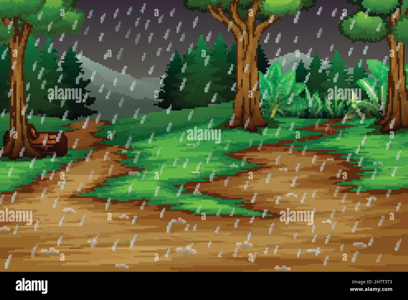 Nature scene with the rain in forest background Stock Vector Image ...