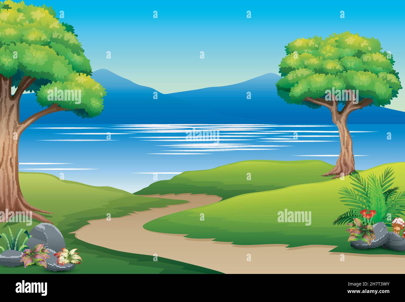 Nature landscape with river and mountain Stock Vector Image & Art - Alamy
