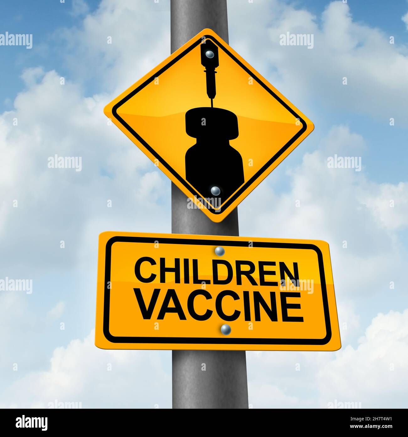 Children vaccine and child vaccines as a pediatric vaccination program for kids to be vaccinated to prevent a virus infection. Stock Photo