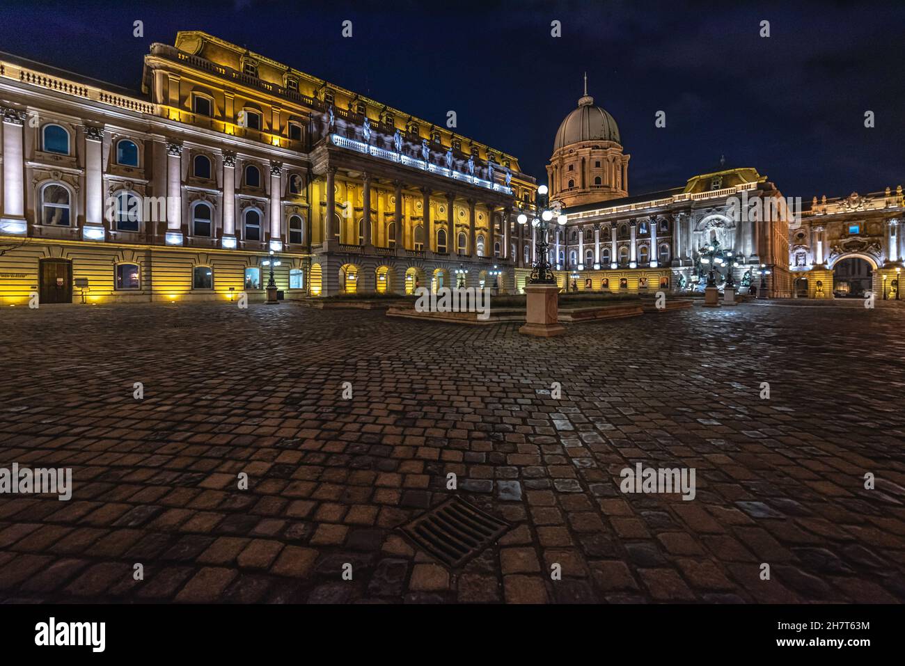 Exterior view of the Buda Castle in Budapest, Hungary during the night ...