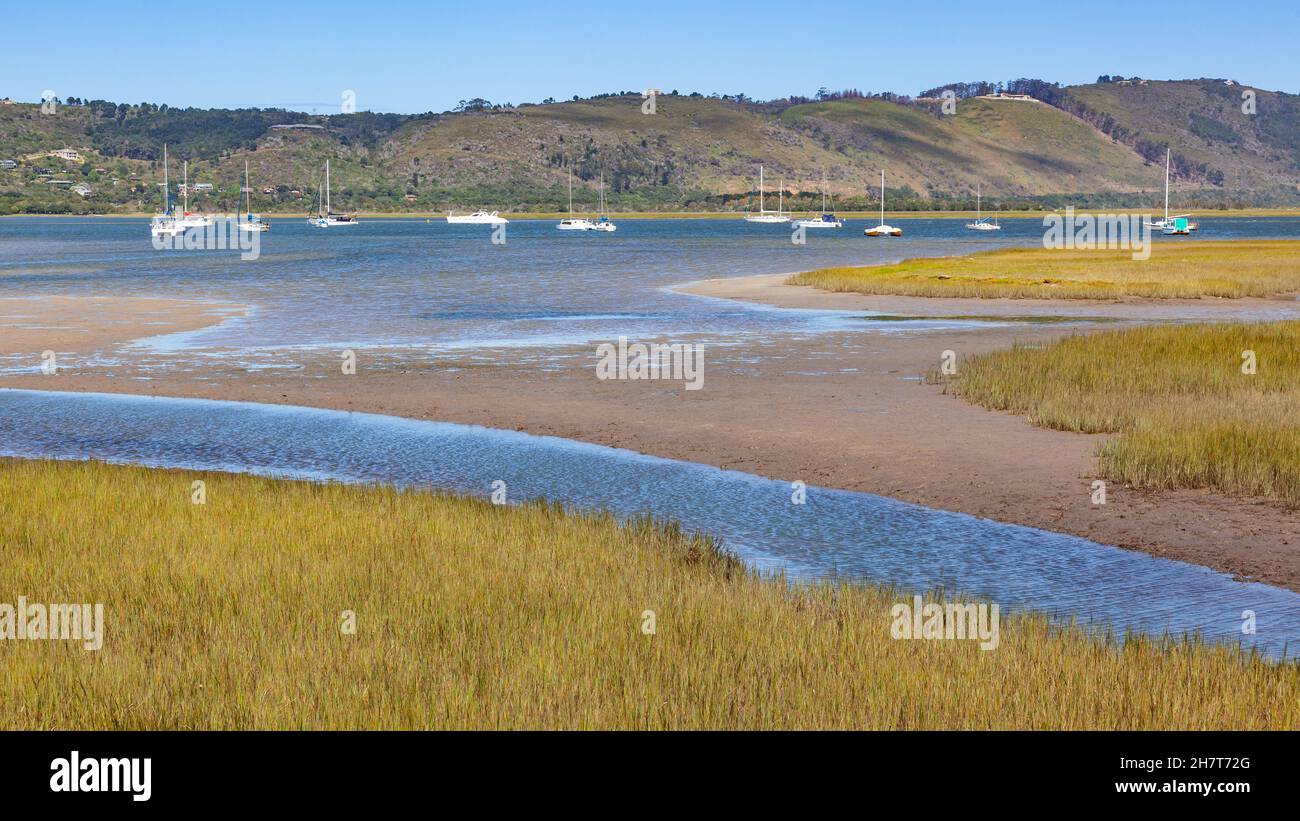 Yachts moored in the Knysna Lagoon in South Africa's Garden Route Stock ...