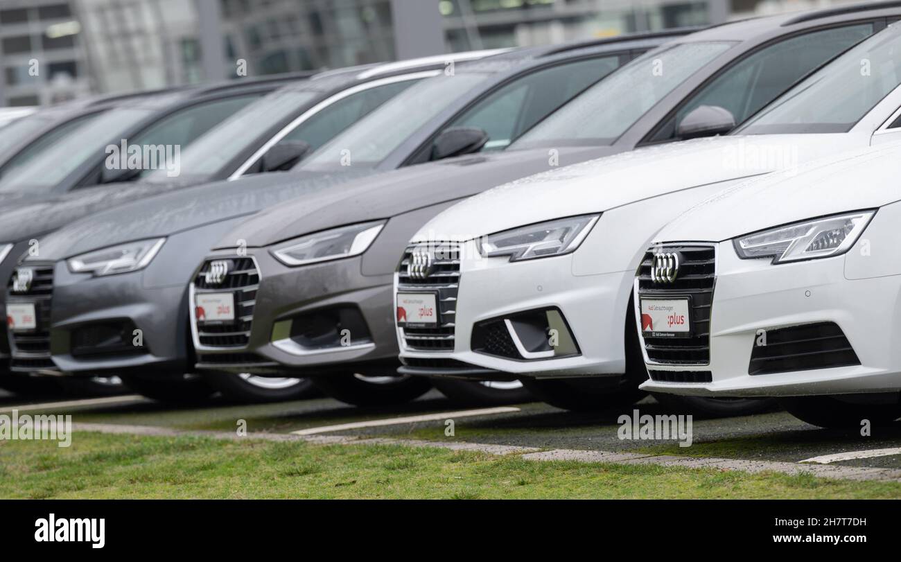 Hanover, Germany. 24th Nov, 2021. Used cars are parked at an Audi