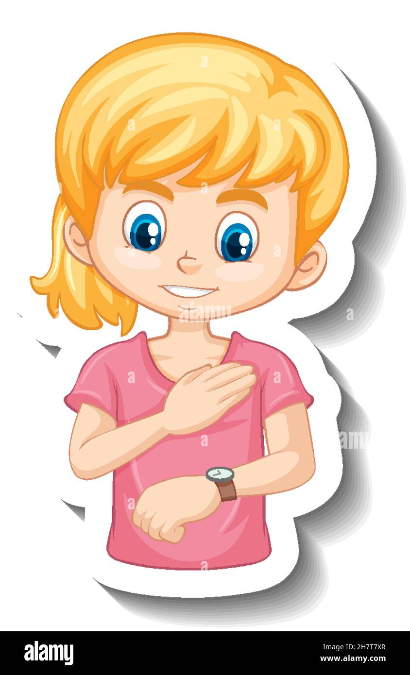 Girl cartoon character looking at wrist watch illustration Stock Vector  Image & Art - Alamy