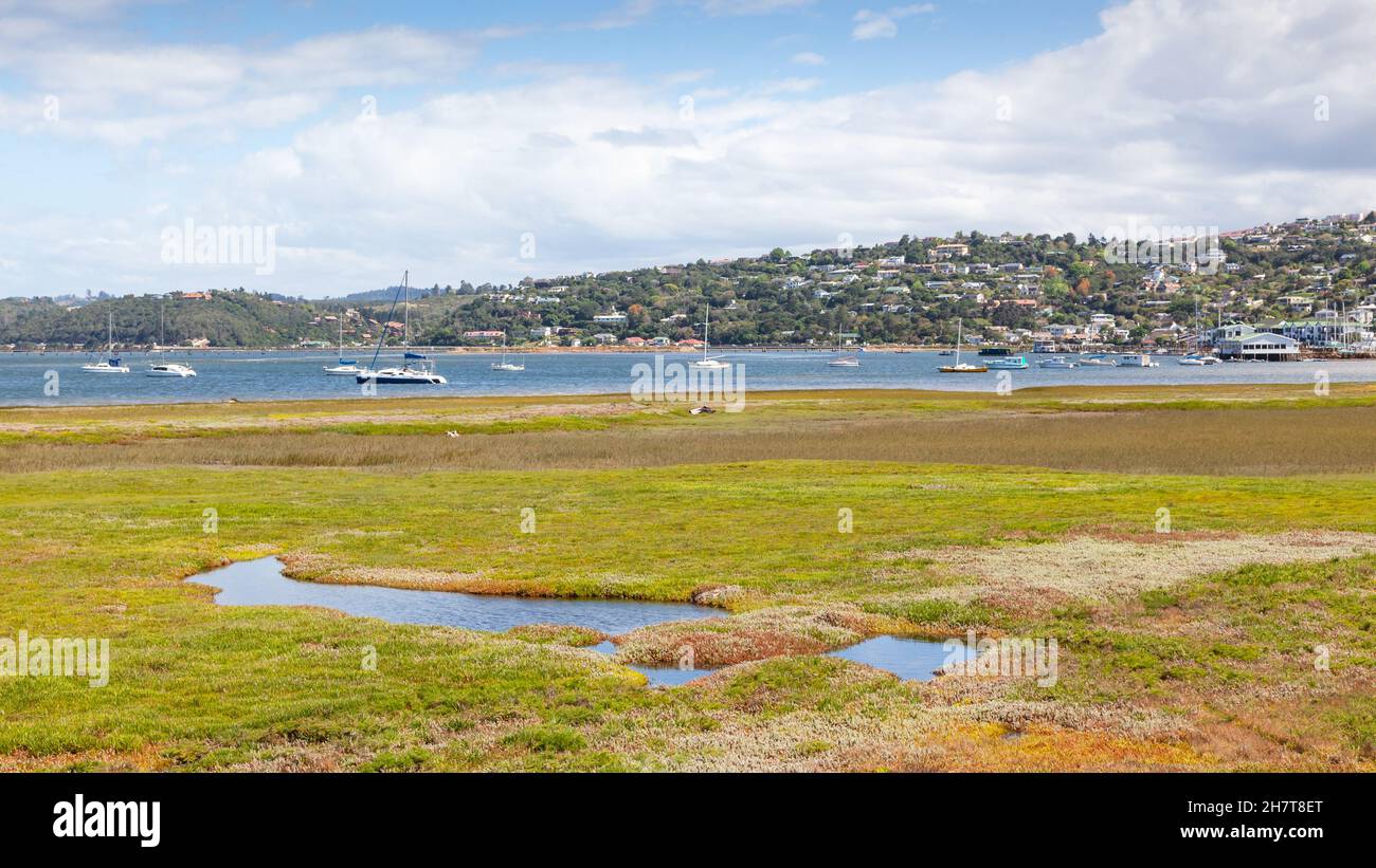 Yachts moored in the Knysna Lagoon in South Africa's Garden Route Stock ...