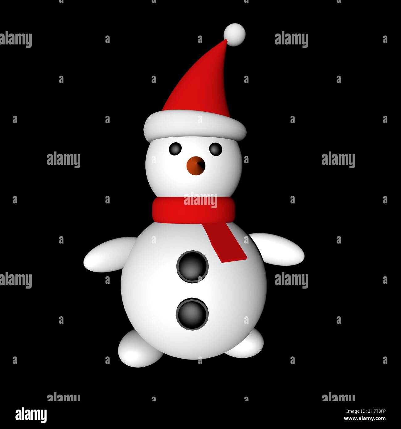 Snowman in a hat of Santa Claus on a black background, 3D rendering ...