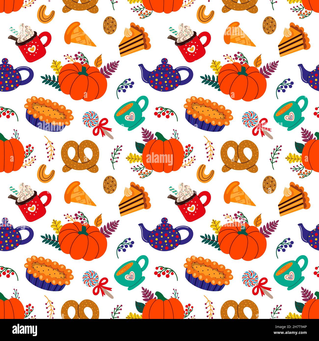 Pattern of various autumn desserts Stock Photo - Alamy