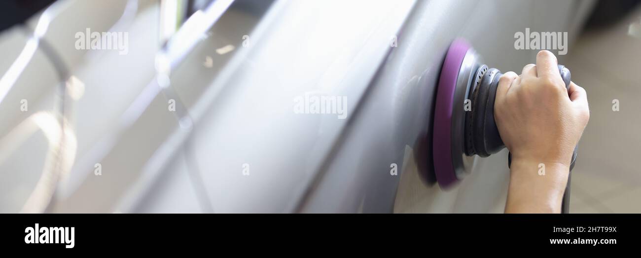 Polishing machine for polishing cars and removing scratches Stock Photo