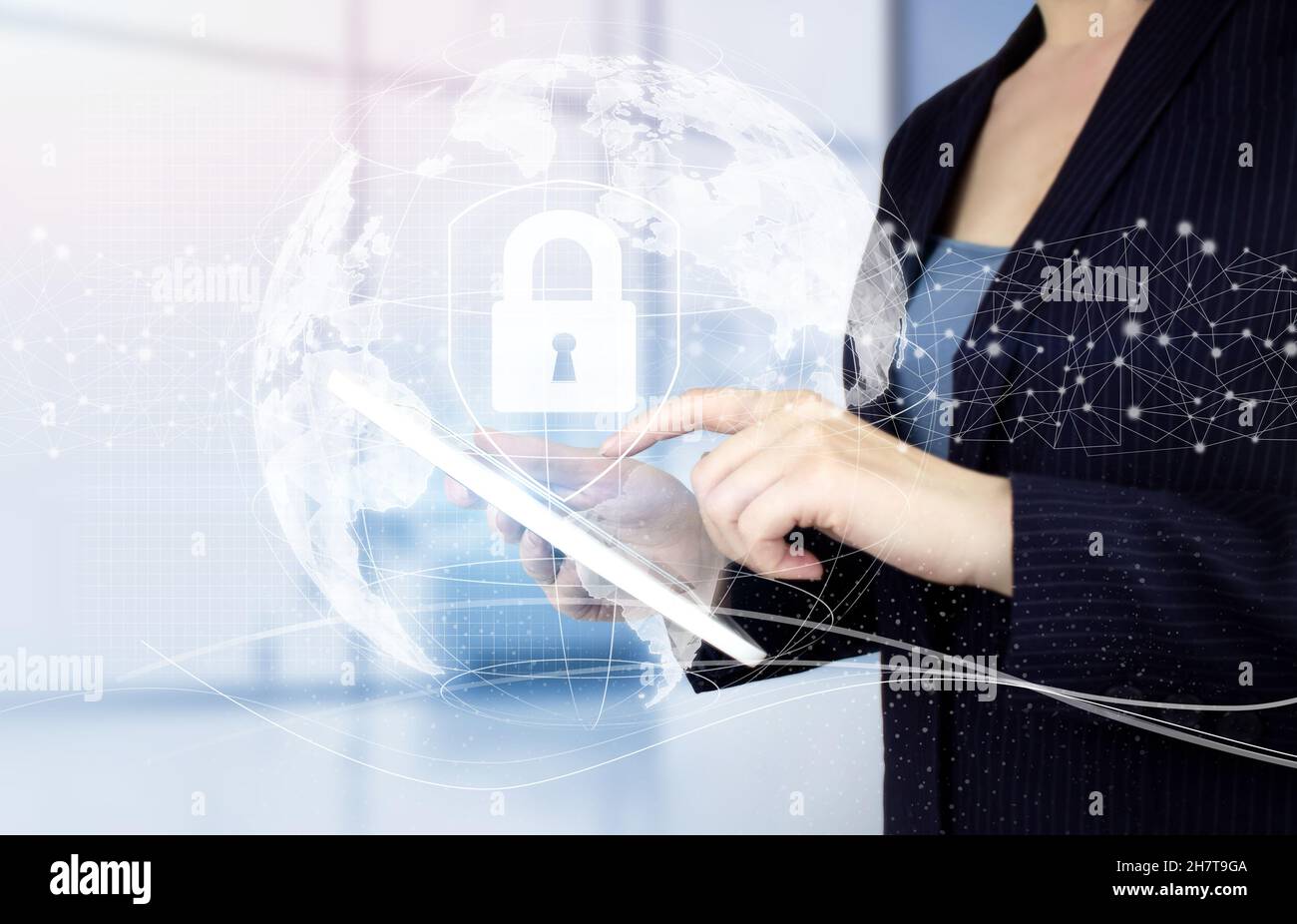 Data protection privacy concept. GDPR. Cyber security network. Hand ...