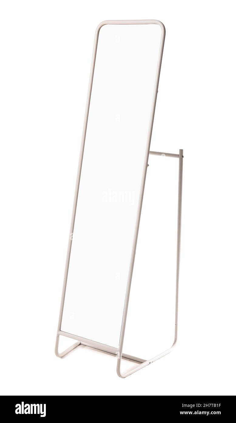 Modern floor mirror isolated on white Stock Photo Alamy