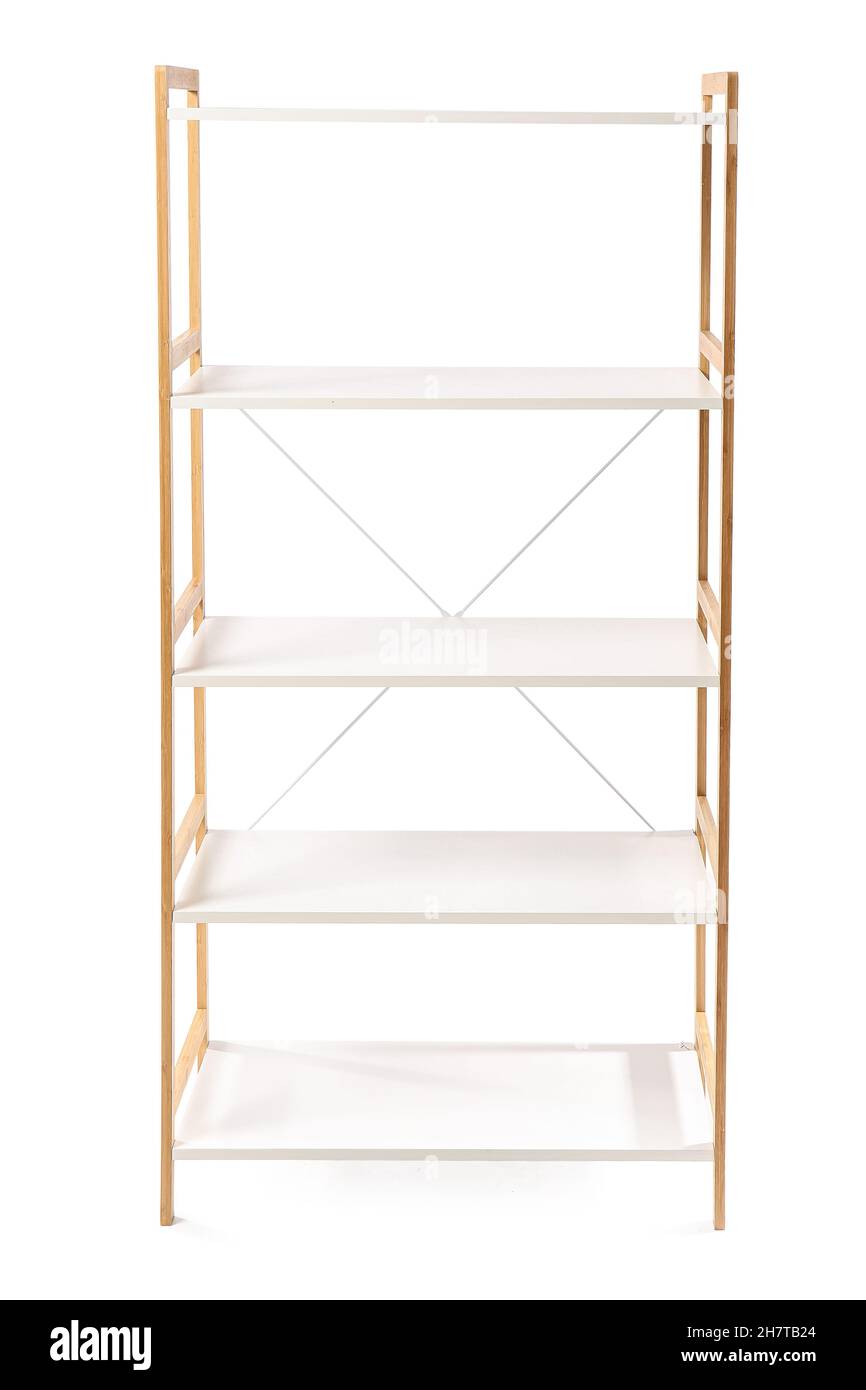 Modern shelf unit isolated on white Stock Photo Alamy