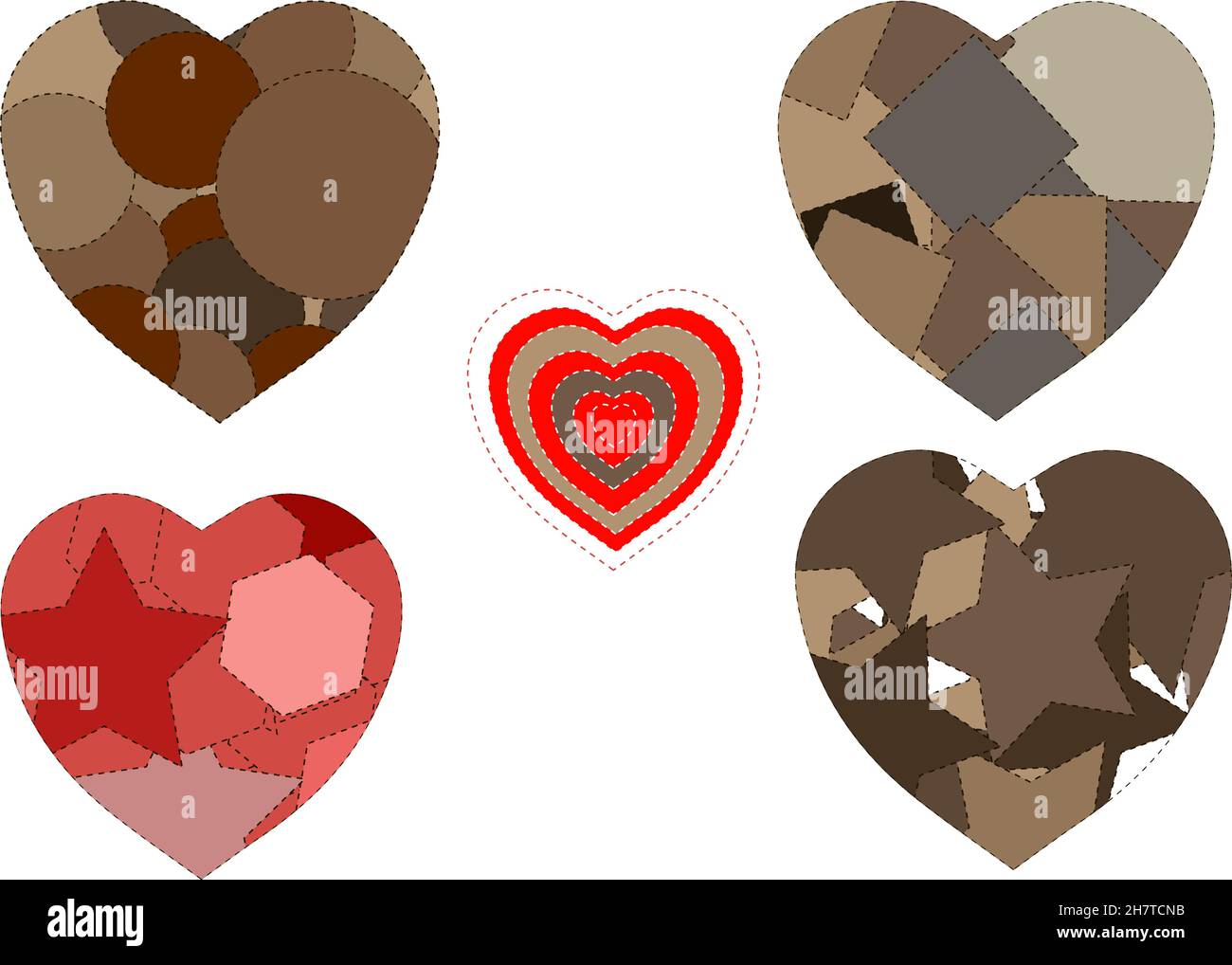 Patched hearts isolated over white background vector illustration Stock Vector