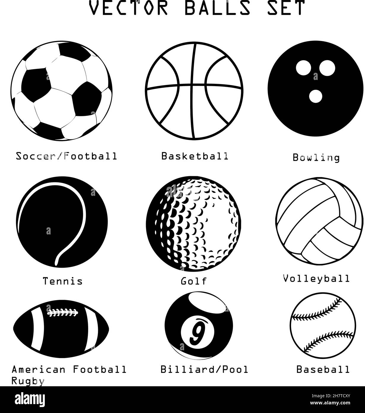 A vector set of different sport balls isolated over white background Stock Vector