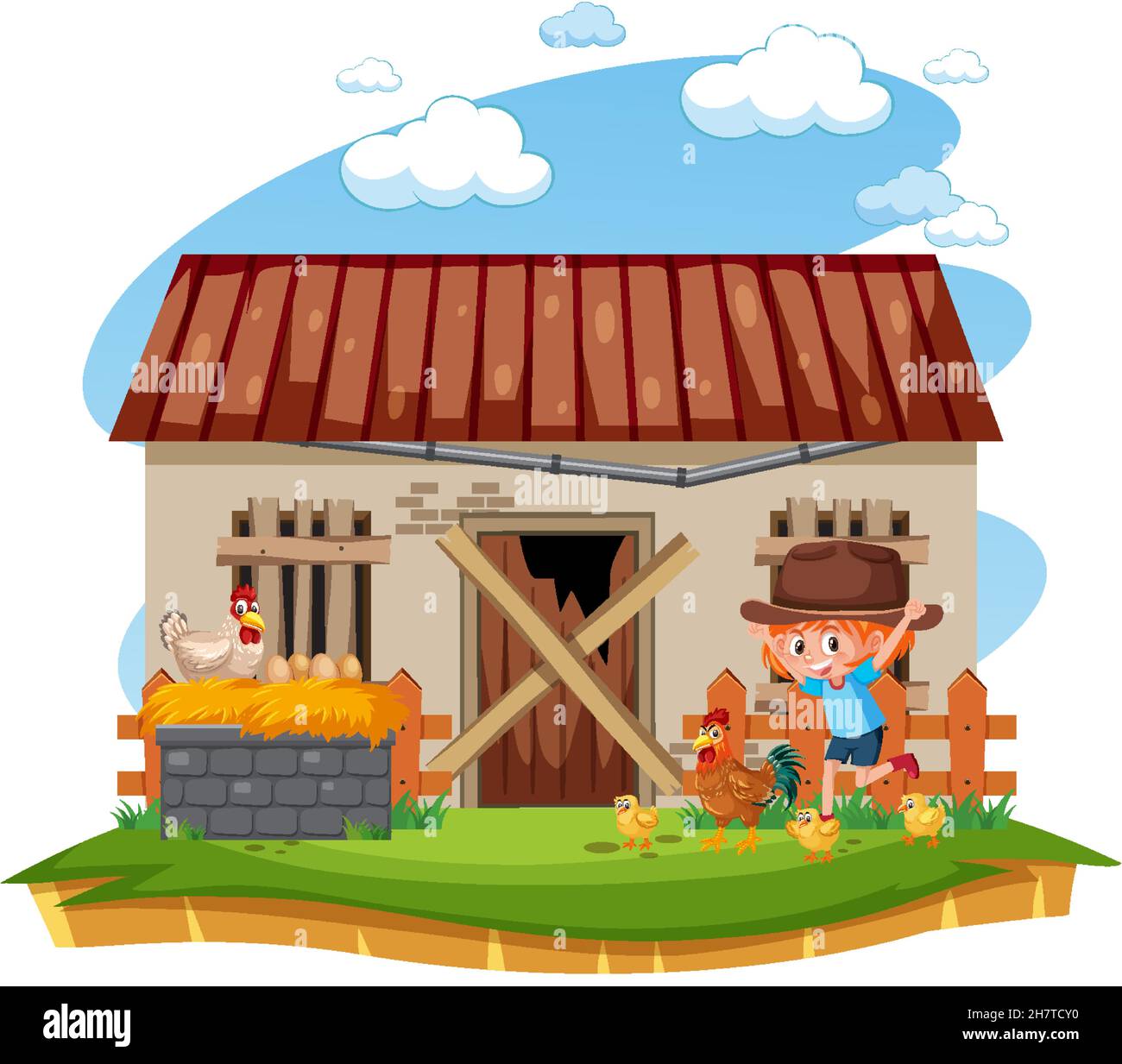 Farmer at the rural old farm house illustration Stock Vector Image ...