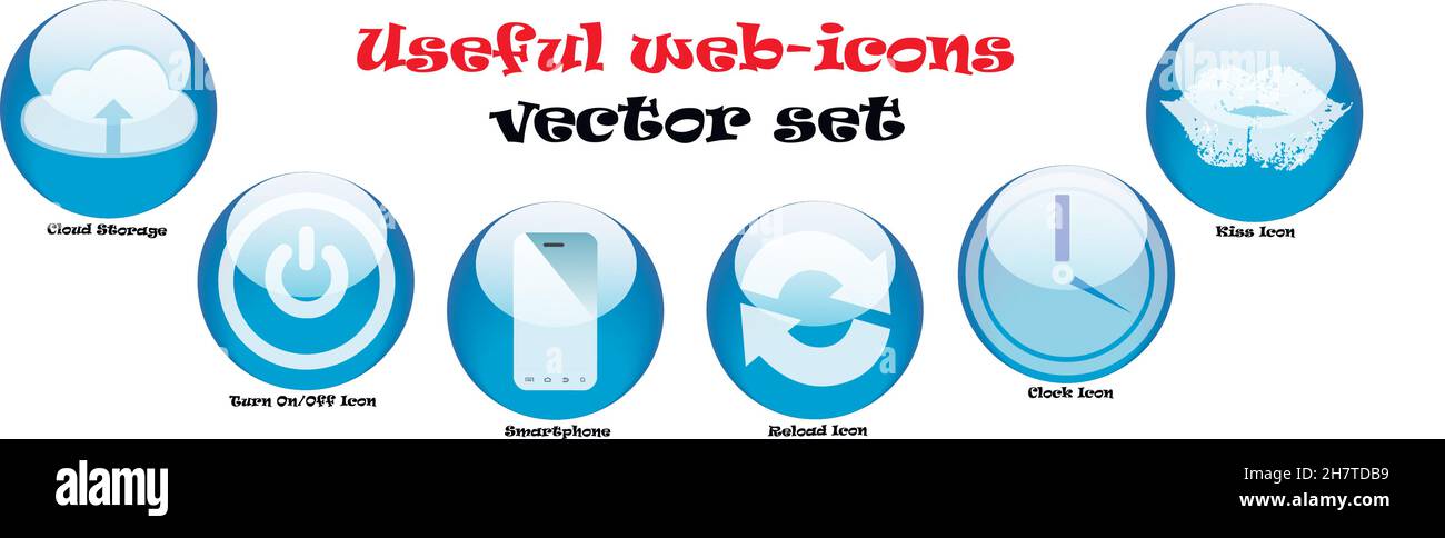 Useful glassy web icons vector set Stock Vector