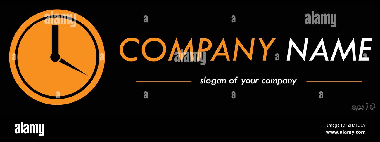 Clock vector logo template, logotype isolated over black background ...