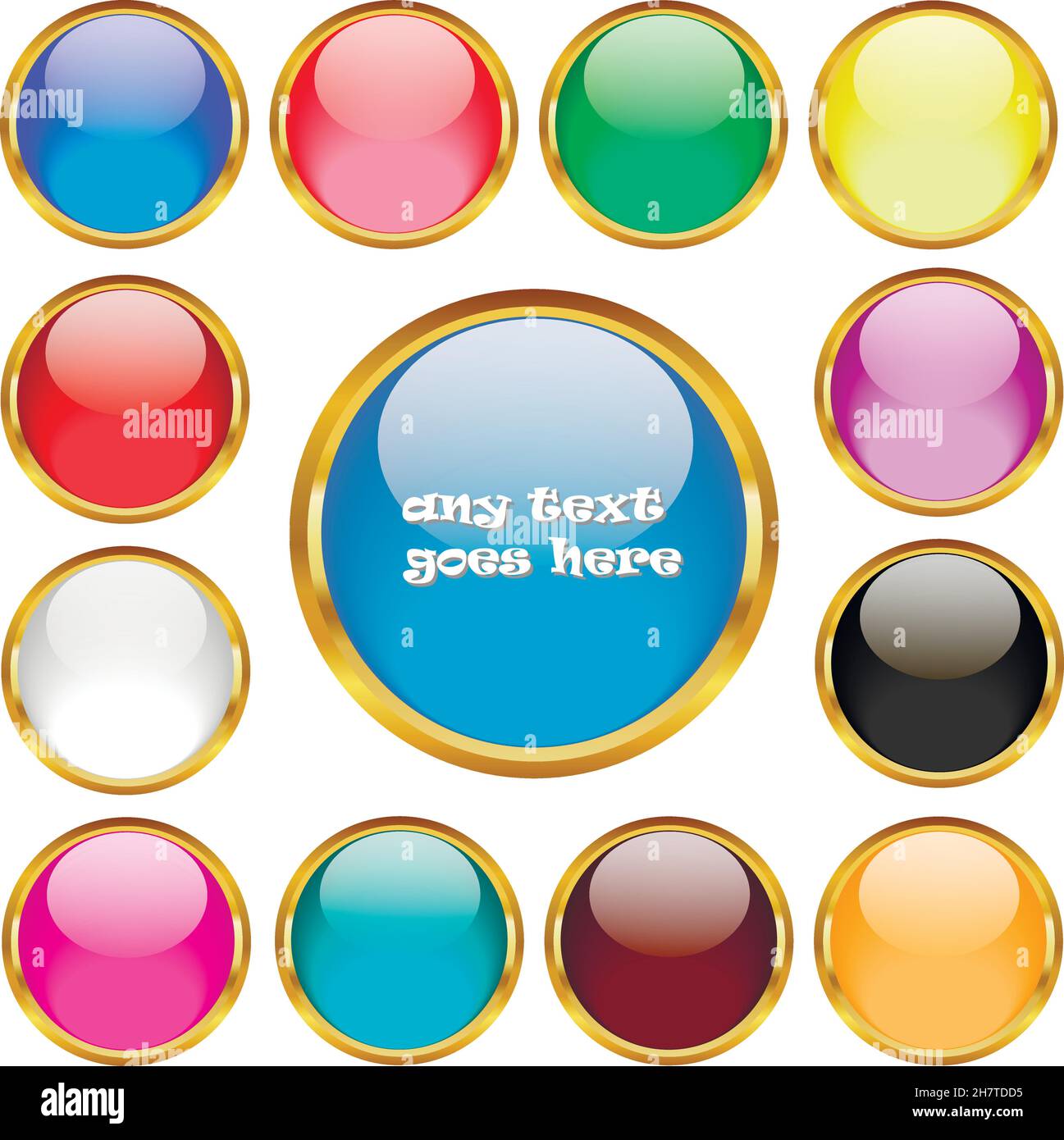Web 2.0 glossy buttons in golden rings vector illustration set Stock Vector