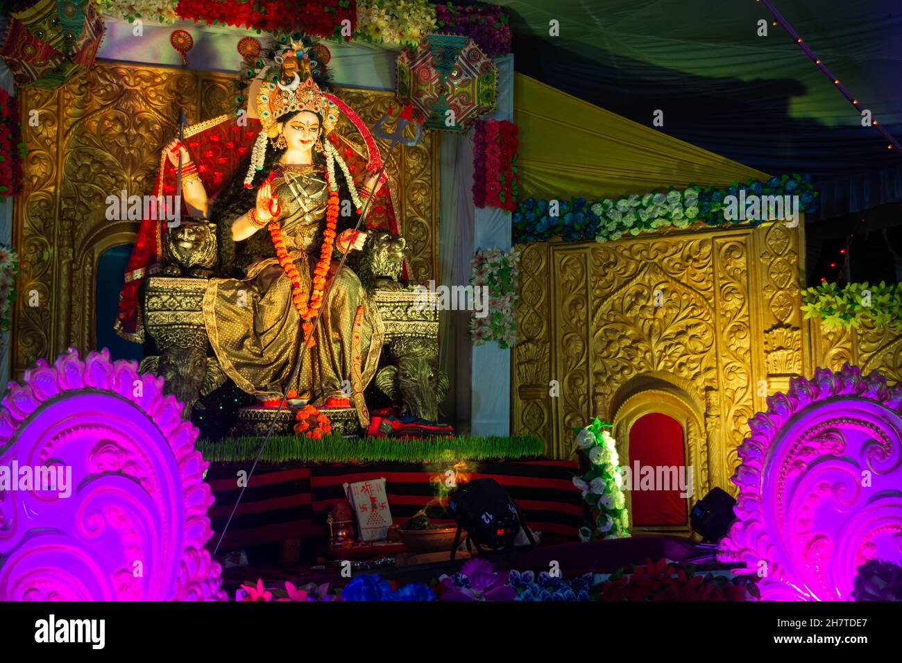 Goddess Durga Idol at Navratri festival celebration Stock Photo