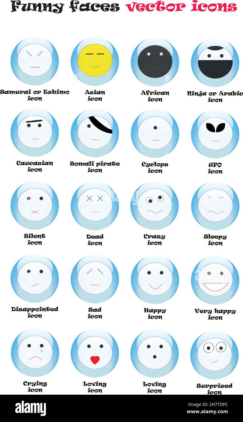 Smiley icons vector set isolated over white background Stock Vector