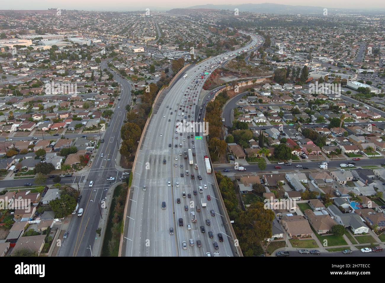 Los Angeles, United States. 24th Nov, 2021. An aerial view of traffic ...