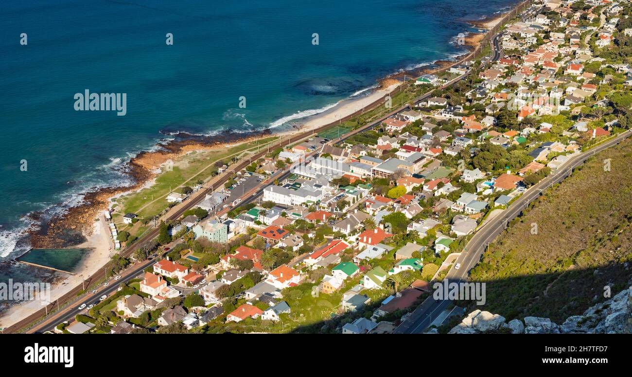 Elevated panoramic view of St James coastal retirement town in False