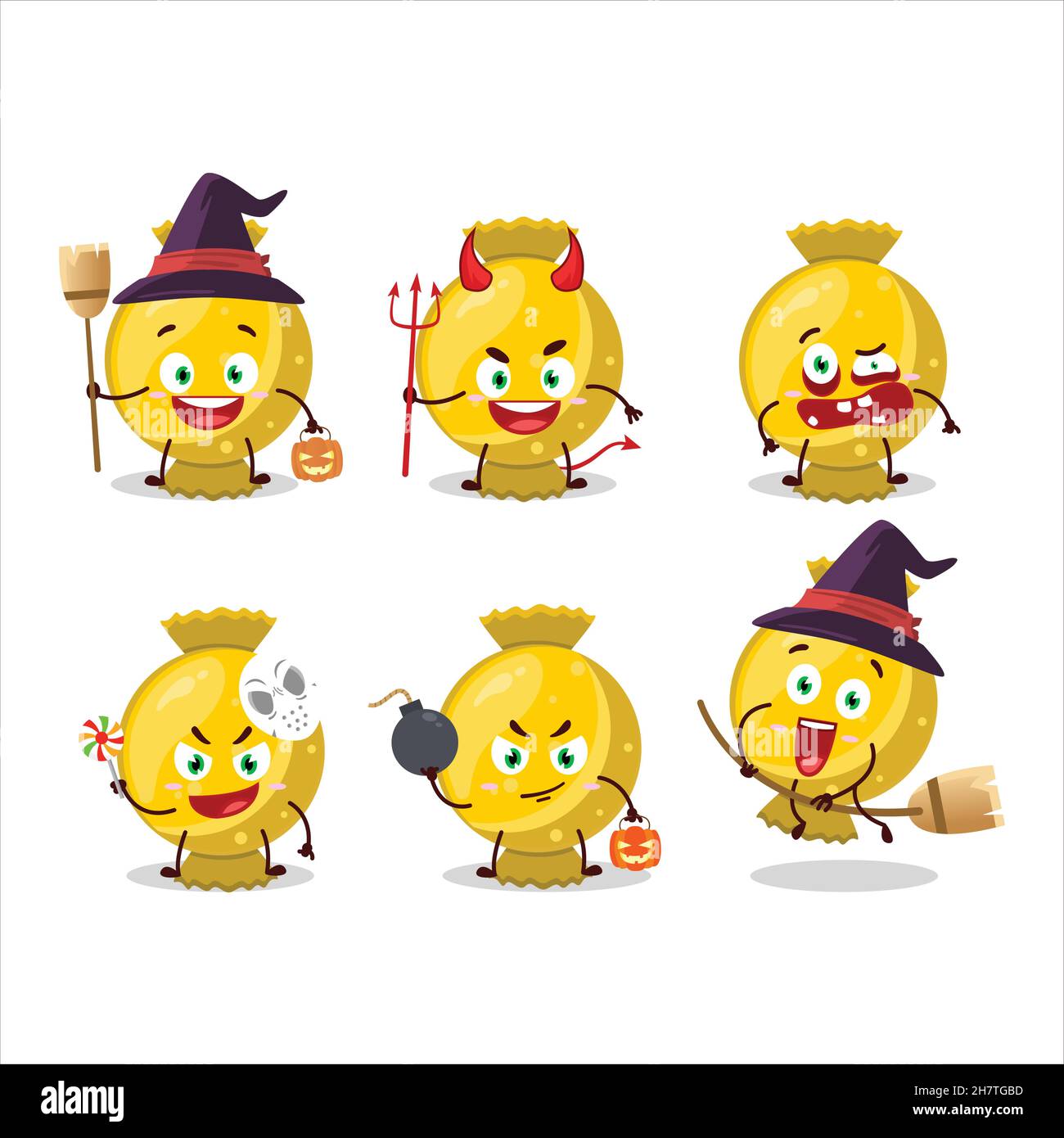 Halloween expression emoticons with cartoon character of yellow candy ...