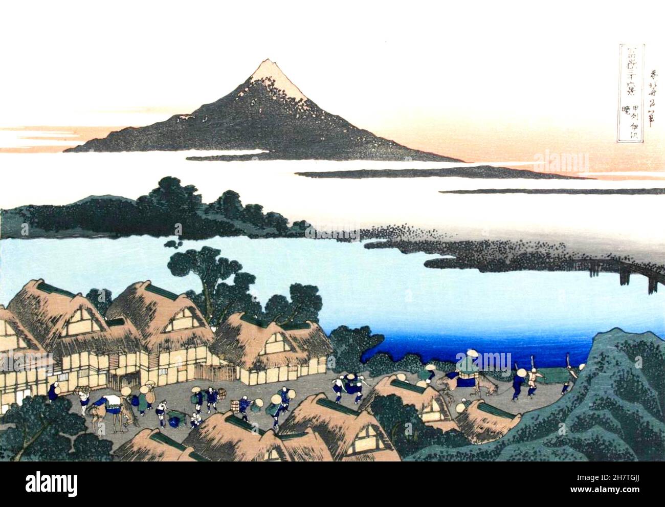 Vintage Hokusai Artwork - Dawn at Isawa in Kai Province - Thirty-six Views of Mount Fuji (Fugaku sanjūrokkei) Stock Photo
