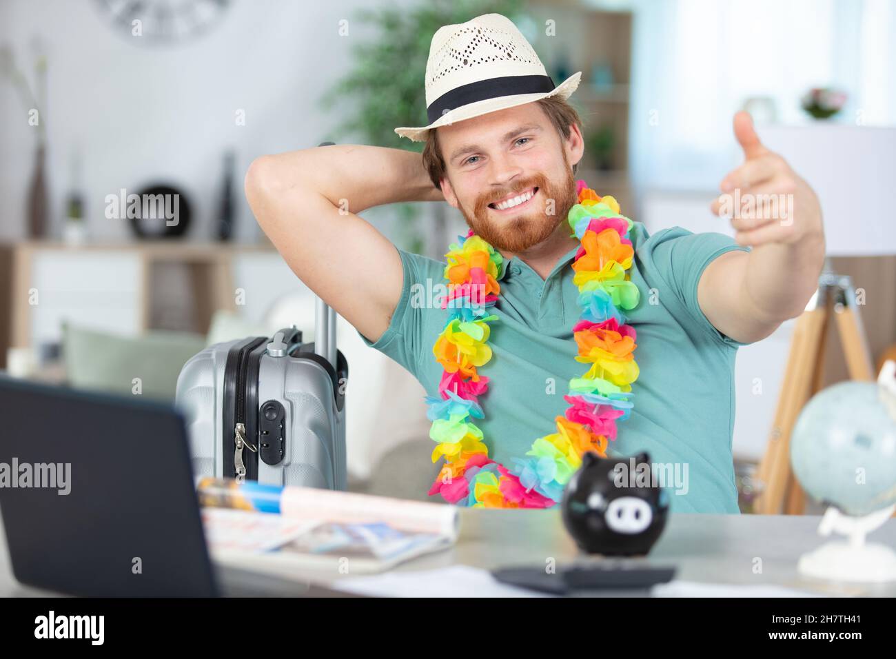 happy man preparing for vacations Stock Photo