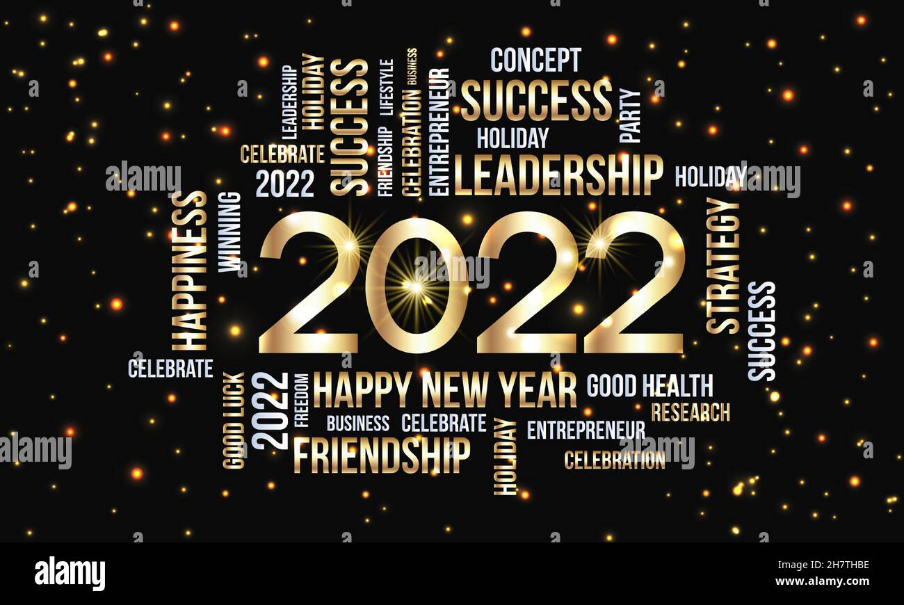 2022 Happy new year vector text word cloud design template. Creative word cloud typography vector illustration. Stock Vector