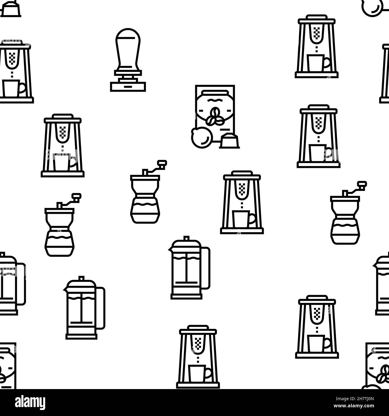 Coffee Make Machine And Accessory Vector Seamless Pattern Stock Vector ...