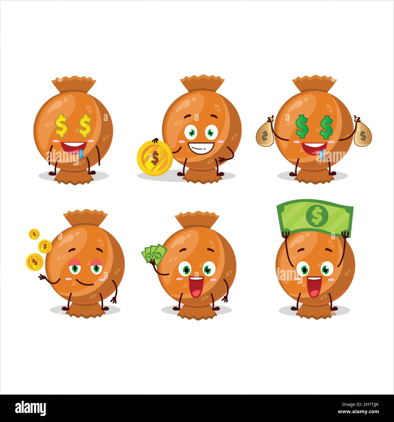 Orange candy wrap cartoon character with cute emoticon bring money ...