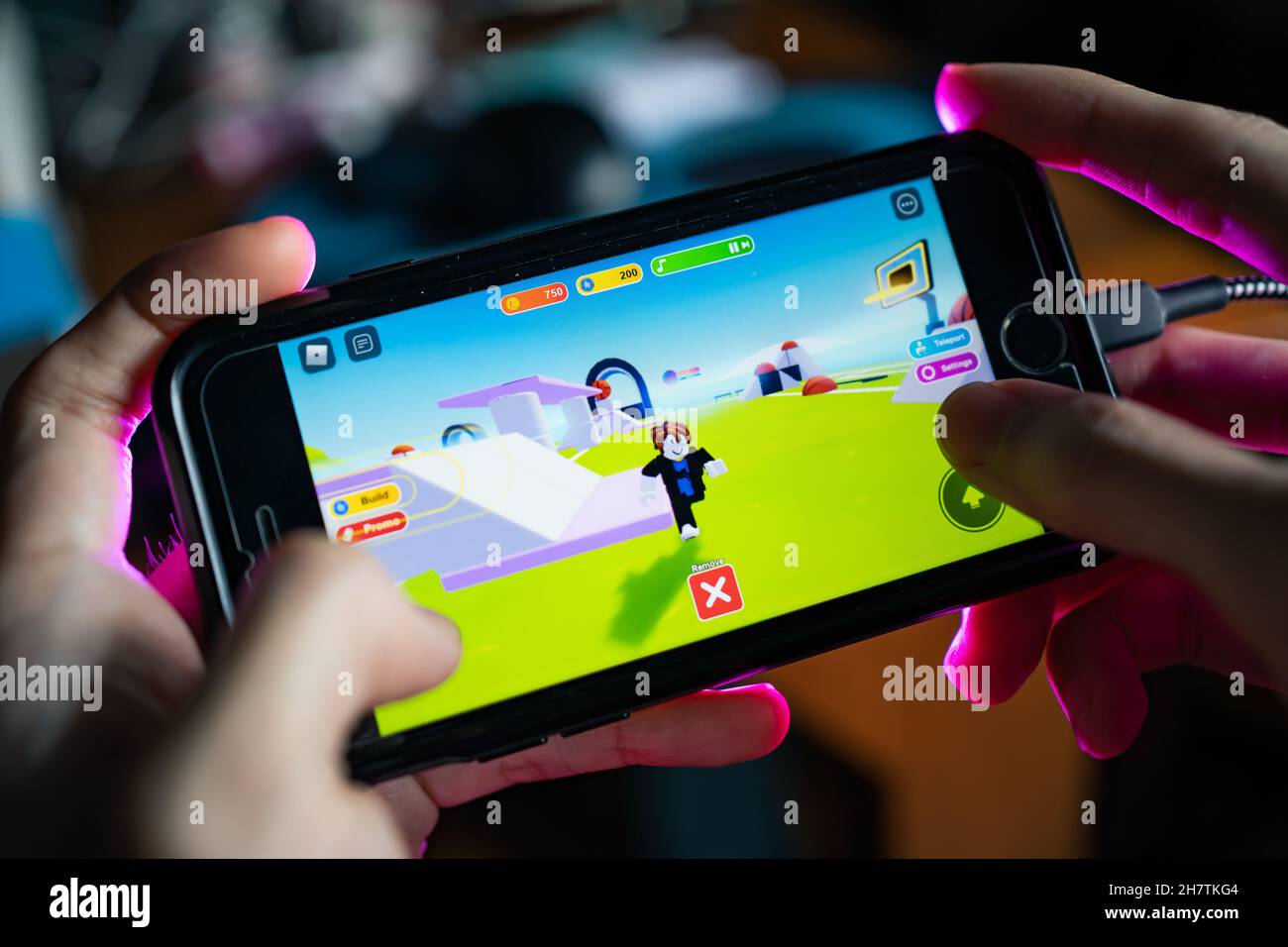 ROBLOX app seen on the screen of ipad which is in the hands of  unrecognisable child. Concept. Stafford, United Kingdom, May 18, 2021 Stock  Photo - Alamy