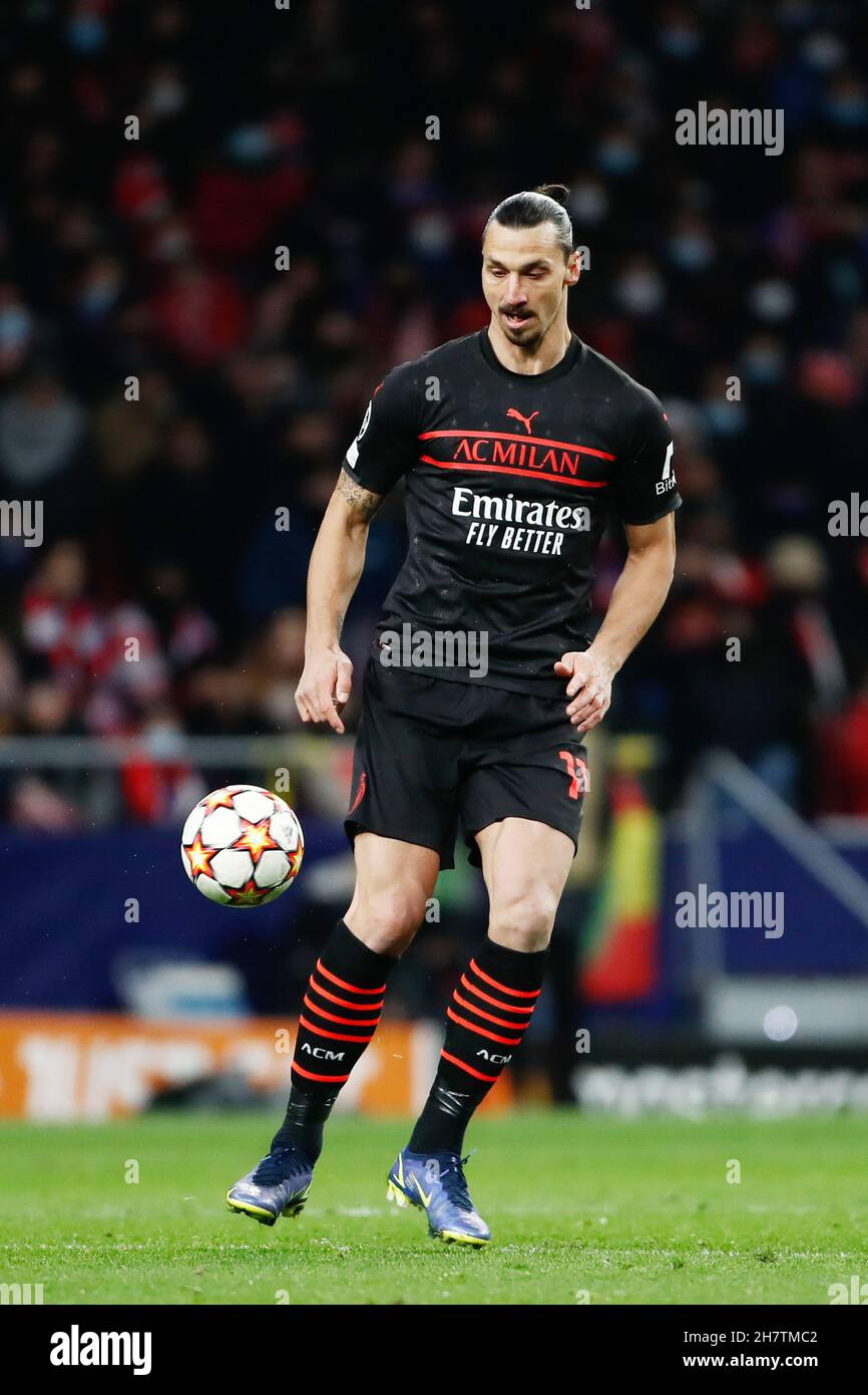 Madrid, Spain. 24th Nov, 2021. Zlatan Ibrahimovic of Milan during the UEFA Champions League, Group B football match between Atletico de Madrid and AC Milan on November 24, 2021 at Wanda Metropolitano stadium in Madrid, Spain - Photo: Oscar Barroso/DPPI/LiveMedia Credit: Independent Photo Agency/Alamy Live News Stock Photo