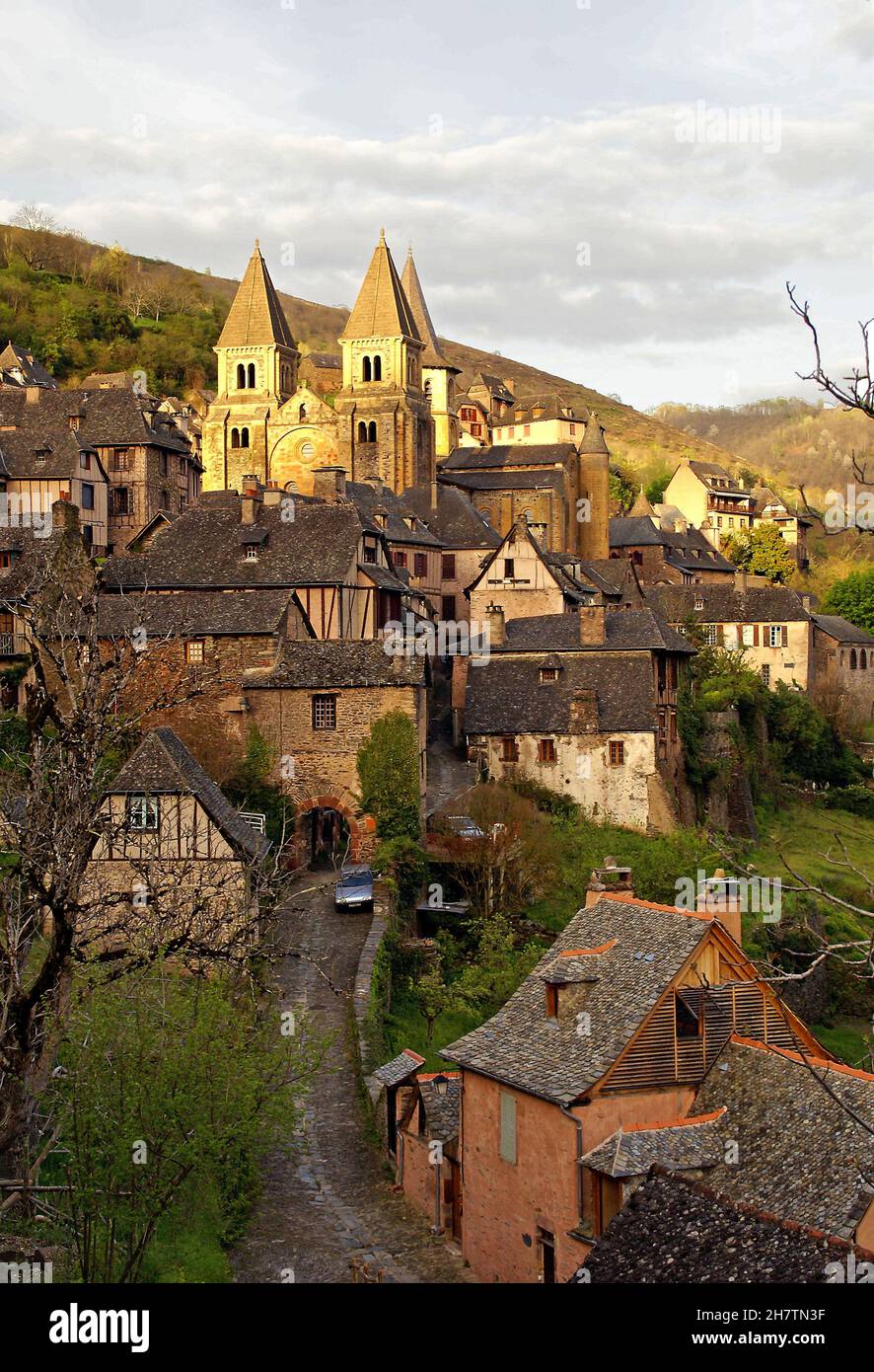 The old pilgrimage town of Conques in France, dominated by the Abbey