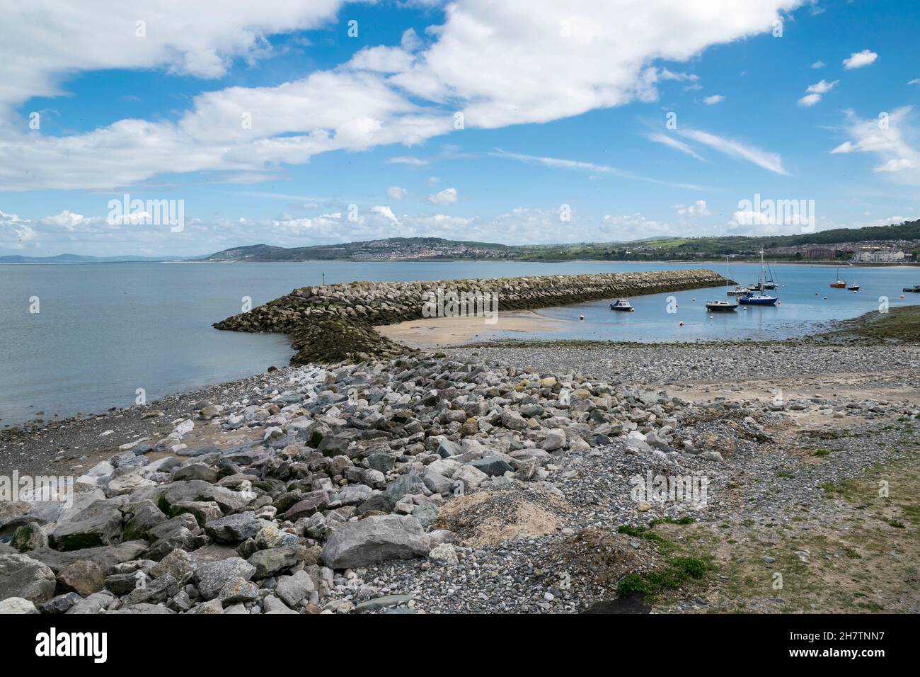 Rhos on Sea on the North Wales coast small secluded harbour with boat