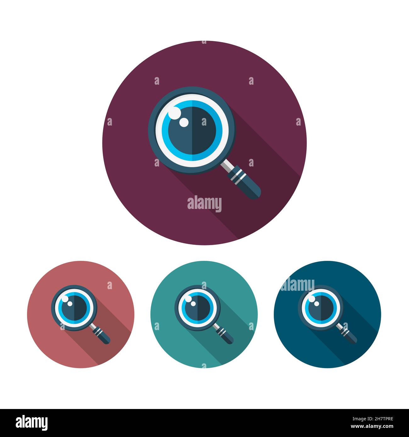 Magnifying vector icon flat design, long shadow, eps10 Stock Vector