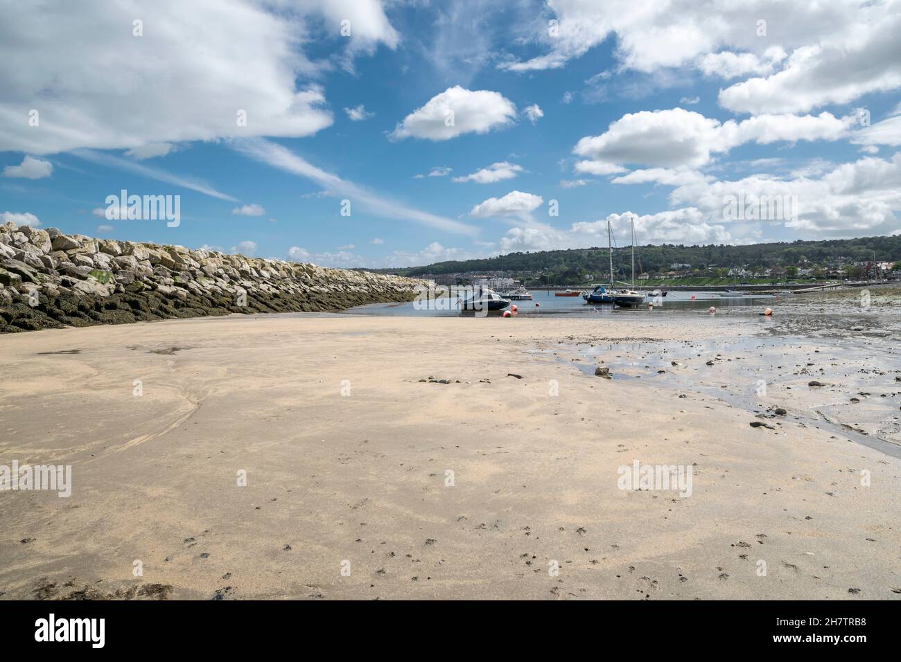 Rhos on Sea on the North Wales coast small secluded harbour with boat