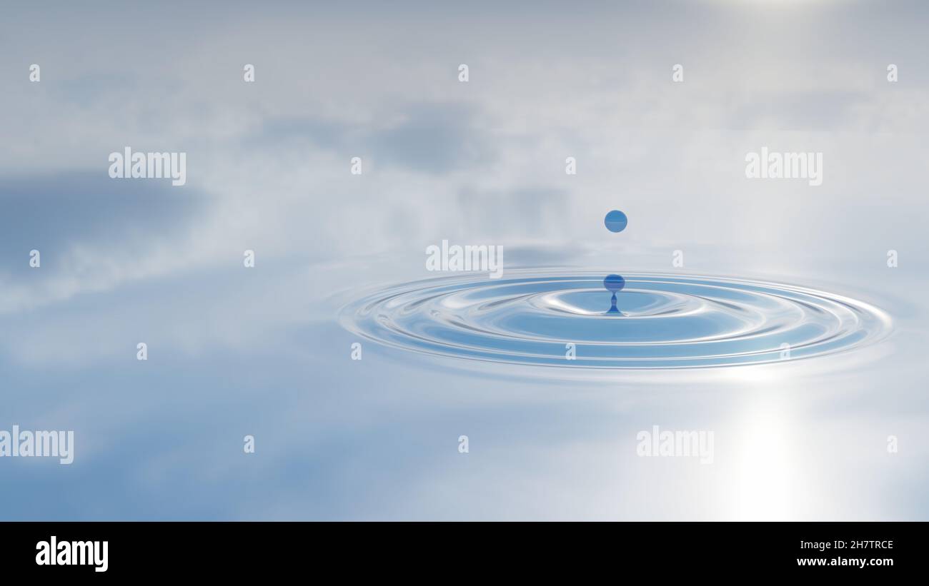 Concept or conceptual blue liquid drop falling in water on background ...