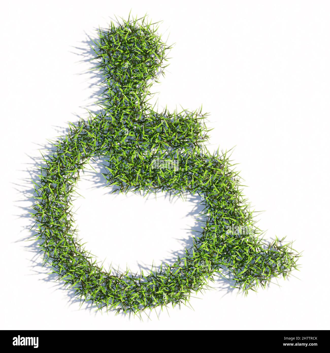 Concept or conceptual green summer lawn grass symbol isolated white background, wheel chair sign. 3d illustration metaphor for rehabilitation Stock Photo