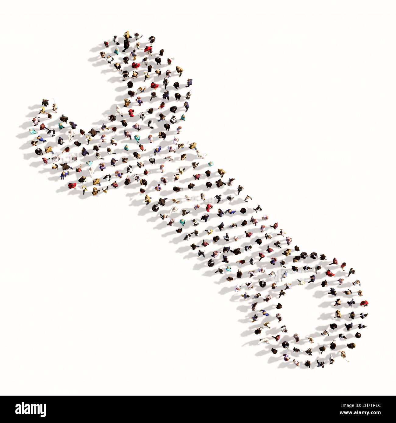 Concept conceptual large community of people forming the settings sign. 3d illustration metaphor for connection, engineering,  maintenance and service Stock Photo
