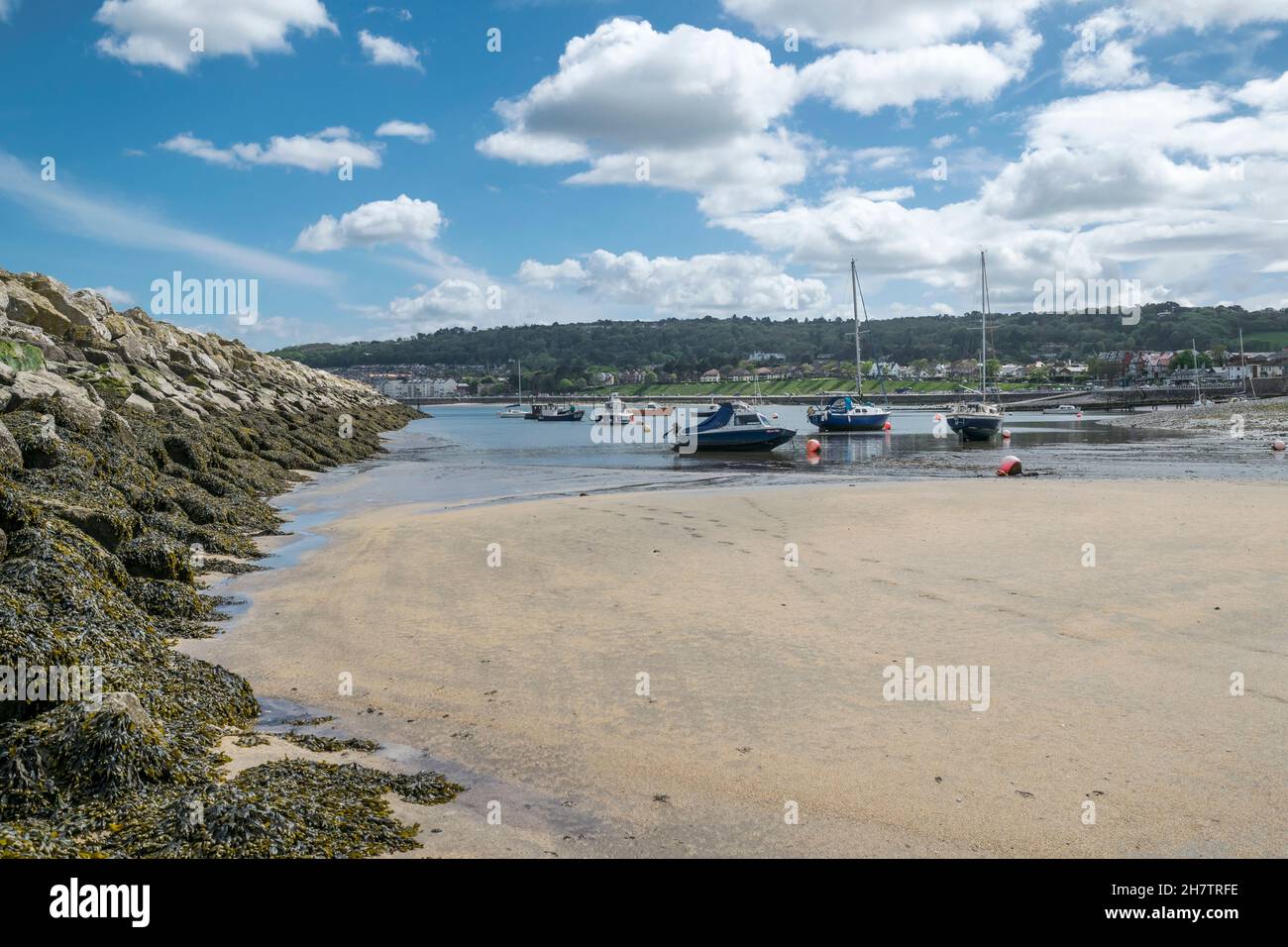 Rhos on Sea on the North Wales coast small secluded harbour with boat