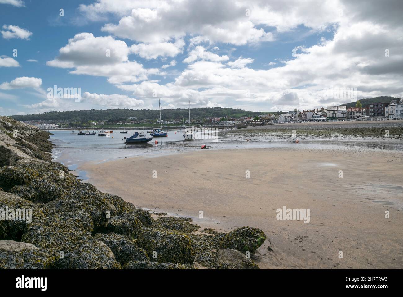 Rhos on Sea on the North Wales coast small secluded harbour with boat