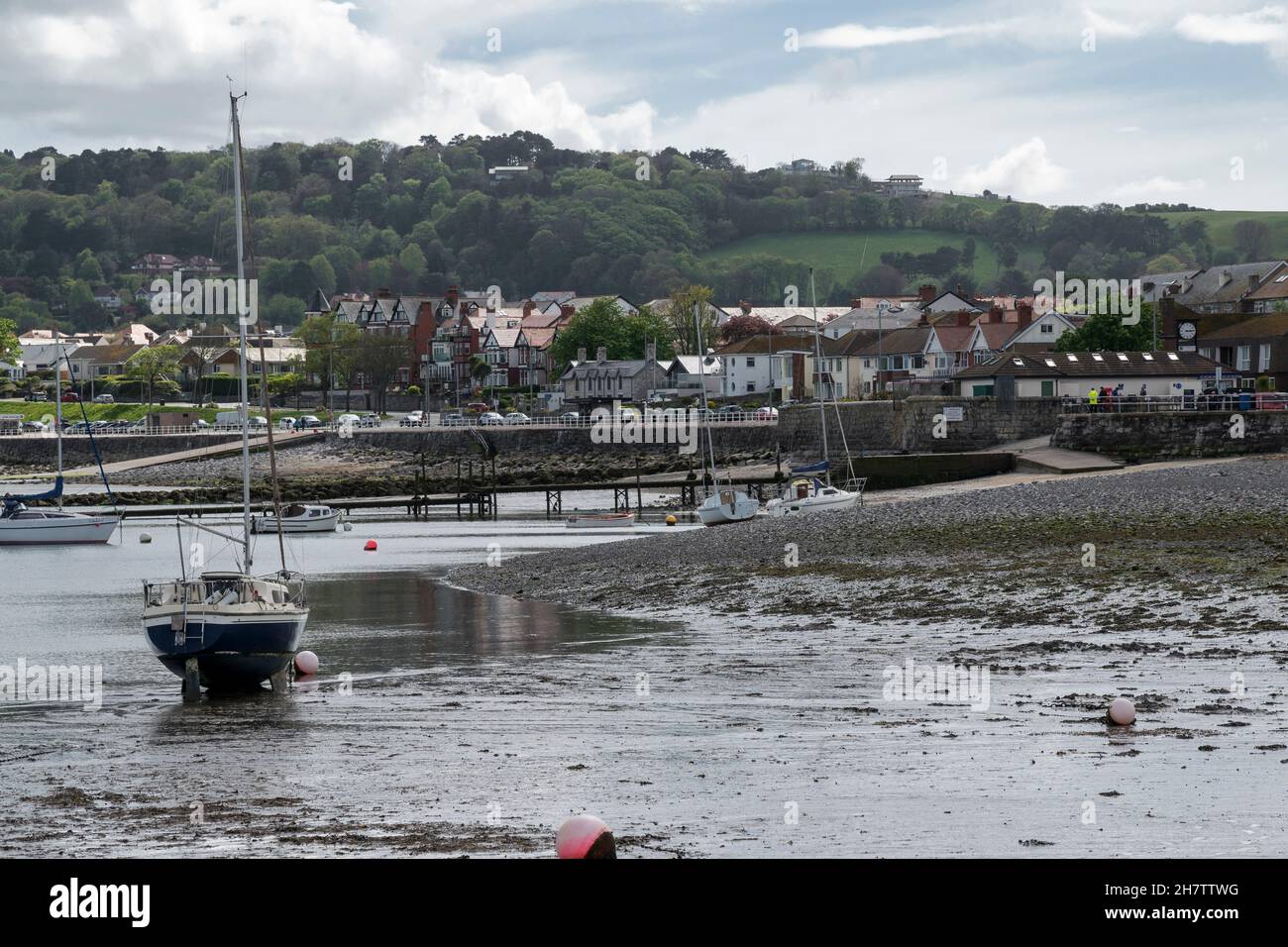 Rhos on Sea on the North Wales coast small secluded harbour with boat