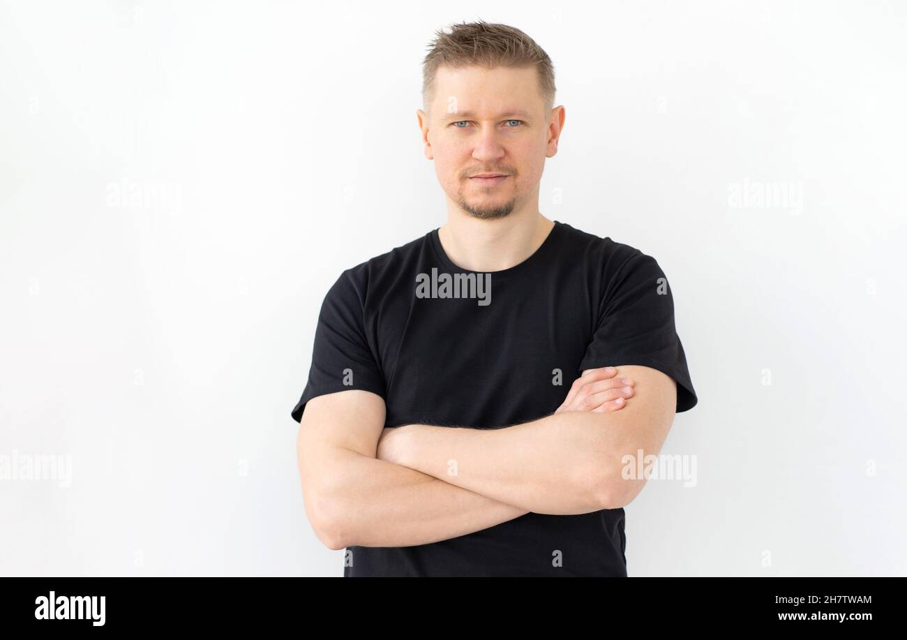 Handsome man in black t-shirt Stock Photo