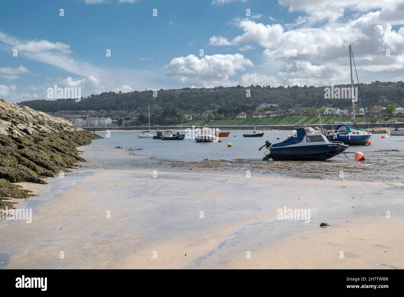 Rhos on Sea on the North Wales coast small secluded harbour with boat