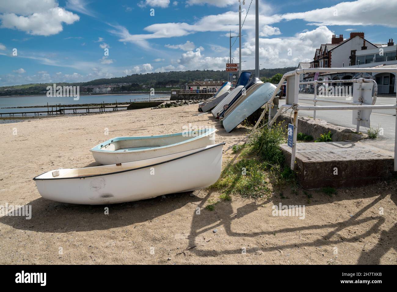 Rhos on Sea on the North Wales coast rowing boats tied up on the sea
