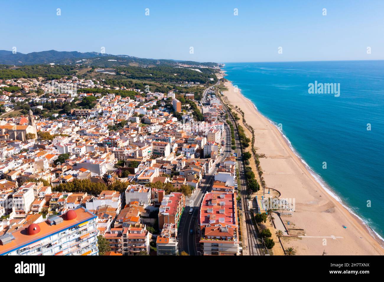 View from drone of Canet de Mar in Spain Stock Photo - Alamy
