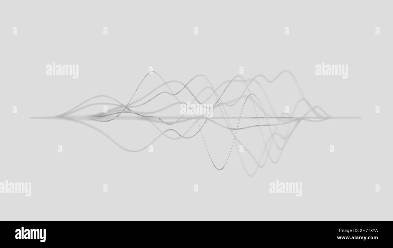 Abstract visualization of sound waves with dotted lines or particles on bright grey background, minimal conceptual wallpaper Stock Photo
