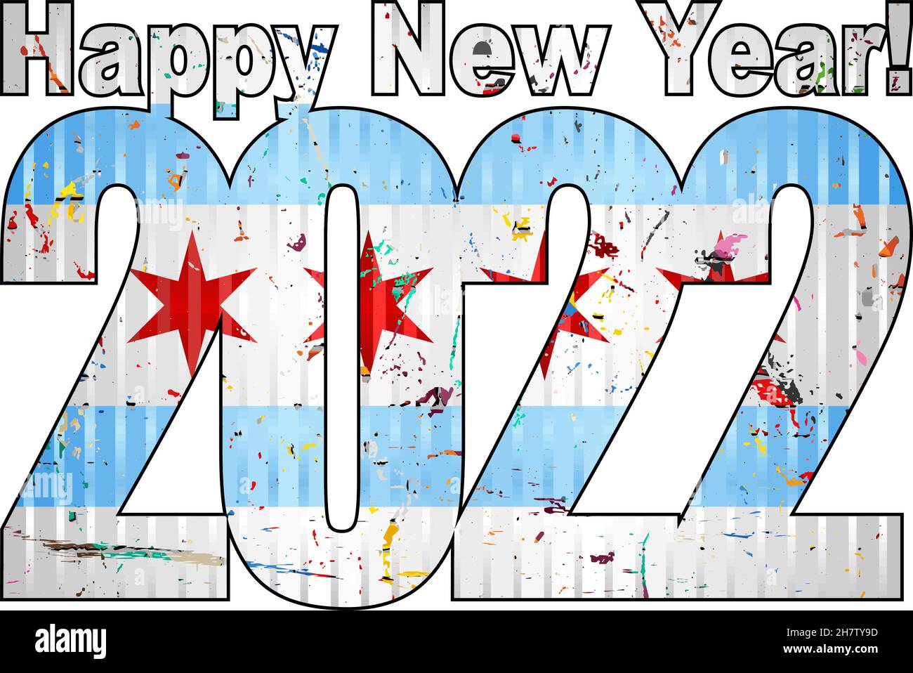 Happy New Year 2022 with Chicago flag inside Illustration, 2022 HAPPY