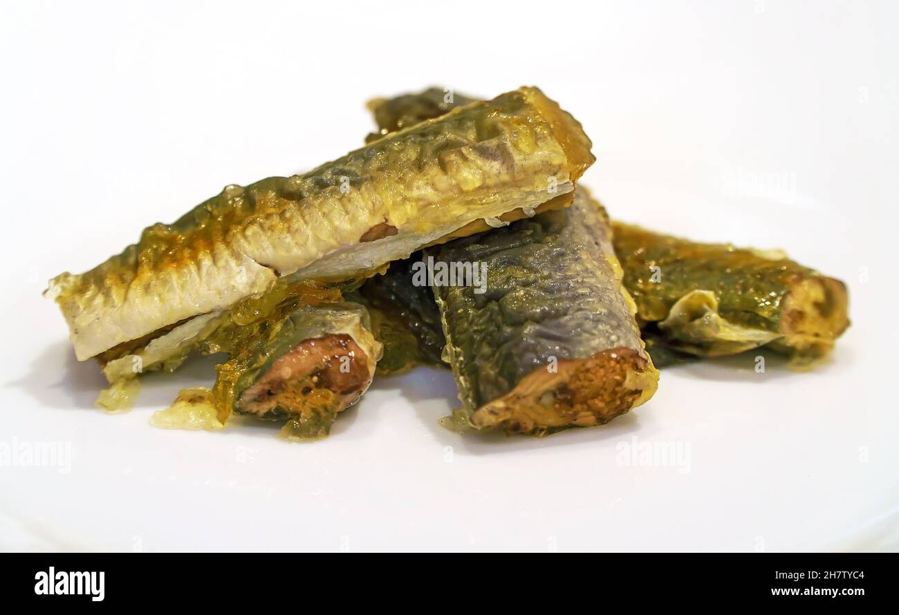 Homemade fried lamprey fish with marinade. Stock Photo