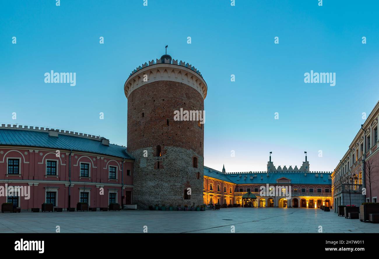 A picture of the courtyard of the Lublin Castle at sunset. Stock Photo